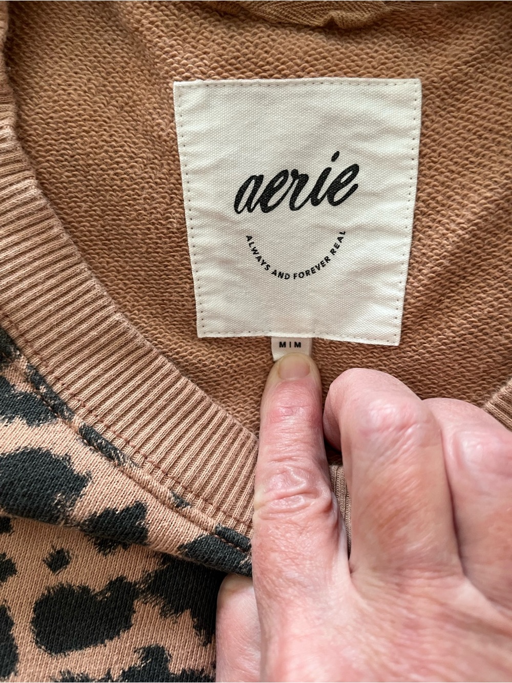 aerie Tan and Black Leopard Crewneck Sweatshirt